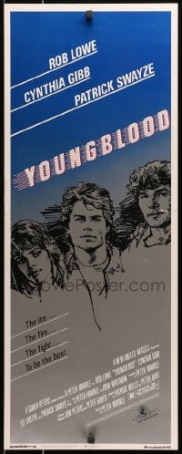 4f277 YOUNGBLOOD insert 1986 artwork of Rob Lowe, Patrick Swayze & Cynthia Gibb, ice hockey!