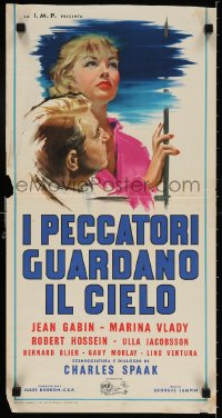 4f841 CRIME & PUNISHMENT Italian locandina 1958 super c/u of Robert Hossein, The Most Dangerous Sin!