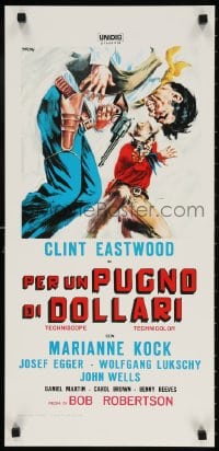 4f869 FISTFUL OF DOLLARS Italian locandina R1970s Sergio Leone classic, Tealdi art of Clint Eastwood!