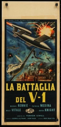 4f924 MISSILES FROM HELL Italian locandina 1959 Michael Rennie, cool Symeoni art of aerial battle!