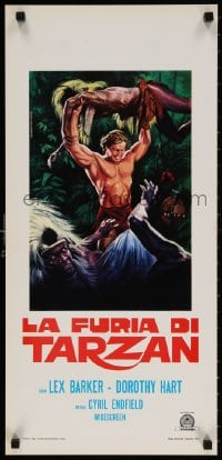 4f973 TARZAN'S SAVAGE FURY Italian locandina R1970s art of Barker vs natives, Edgar Rice Burroughs