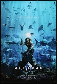4g526 AQUAMAN teaser DS 1sh 2018 DC, Jason Mamoa in title role with great white sharks and more!