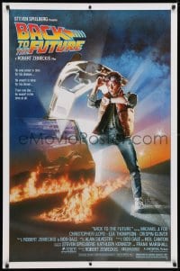 4g535 BACK TO THE FUTURE studio style 1sh 1985 art of Michael J. Fox & Delorean by Drew Struzan!