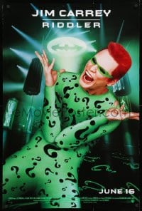 4g545 BATMAN FOREVER advance 1sh 1995 cool image of Jim Carrey as The Riddler!