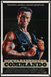 4g595 COMMANDO int'l 1sh 1985 Arnold Schwarzenegger is going to make someone pay!
