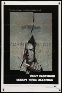 4g640 ESCAPE FROM ALCATRAZ 1sh 1979 cool artwork of Clint Eastwood busting out by Lettick!