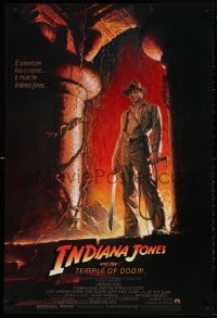 4g719 INDIANA JONES & THE TEMPLE OF DOOM 1sh 1984 art of Harrison Ford by Bruce Wolfe, no borders!