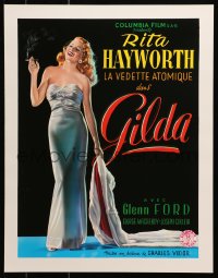 4g225 GILDA 15x20 REPRO poster 1990s sexy smoking Rita Hayworth full-length in sheath dress