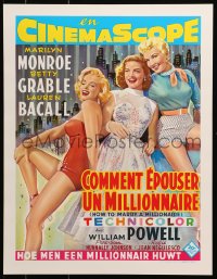 4g227 HOW TO MARRY A MILLIONAIRE 15x20 REPRO poster 1990s Marilyn Monroe, Grable & Bacall!