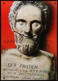 4g155 DER FRIEDEN 24x33 German stage poster 1977 art of smiling, bizarre statue by Jerzy Czerniawski