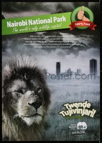 4g393 KENYA WILDLIFE SERVICE 17x24 Kenyan special poster 1990s Nairobi National Park, great lion!