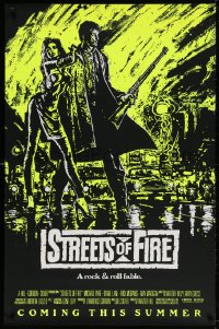 4g926 STREETS OF FIRE advance 1sh 1984 Walter Hill, Riehm yellow dayglo art, a rock & roll fable!