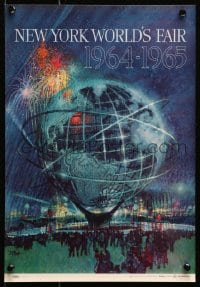 4g023 NEW YORK WORLD'S FAIR 11x16 travel poster 1961 art of the Unisphere & fireworks by Bob Peak!