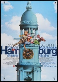 4g026 WELTSTADT WOCHENENDE HAMBURG 24x34 German travel poster 1970s art of St. Michael's Church!