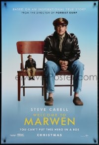 4g979 WELCOME TO MARWEN teaser DS 1sh 2018 directed by Robert Zemeckis, seated Steve Carell!