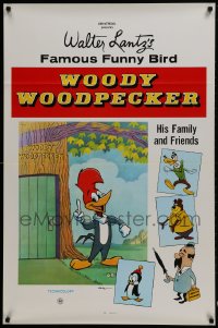 4g991 WOODY WOODPECKER 1sh 1960s Walter Lantz directed cartoon, angry bird w/slingshot!
