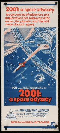 4h004 2001: A SPACE ODYSSEY linen Aust daybill 1968 Stanley Kubrick classic, art of space wheel!