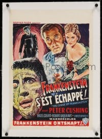 4h030 CURSE OF FRANKENSTEIN linen Belgian 1957 Hammer, Cushing, different art of monster Christopher Lee!