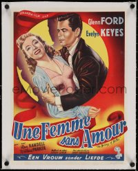 4h033 MATING OF MILLIE linen Belgian 1948 great romantic art of Glenn Ford & Evelyn Keyes, rare!