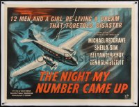 4h048 NIGHT MY NUMBER CAME UP linen British quad 1955 Ealing Studios, art of Royal Air Force plane!
