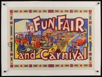 4h124 FUN FAIR & CARNIVAL linen 22x30 English circus poster 1950s great colorful art of attractions!