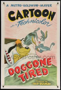 4h239 DOGGONE TIRED linen 1sh 1949 Tex Avery cartoon, great art of rabbit trying to keep dog awake!