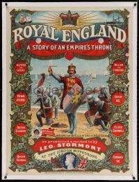 4h052 ROYAL ENGLAND linen English 30x40 1911 A Story of an Empire's Throne, great art, rare!