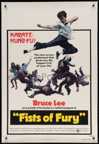 4h248 FISTS OF FURY linen 1sh 1973 Bruce Lee gives you biggest kick of your life, great kung fu image!