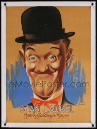 4h061 STAN LAUREL linen French 22x30 1938 wonderful Joseph Benari art of the comedian, ultra rare!