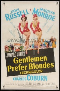 4h255 GENTLEMEN PREFER BLONDES linen 1sh 1953 art of super sexy Marilyn Monroe & Jane Russell!