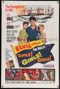 4h257 GIRLS GIRLS GIRLS linen 1sh 1962 Elvis Presley, Stella Stevens & boat full of sexy girls!
