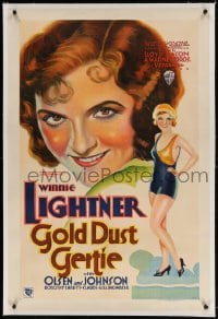 4h262 GOLD DUST GERTIE linen 1sh 1931 stone litho of sexy gold digger Winnie Lightner in swimsuit!