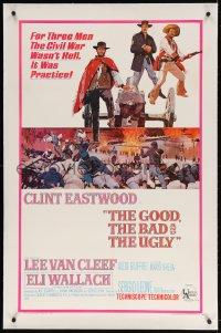 4h263 GOOD, THE BAD & THE UGLY linen 1sh 1968 Clint Eastwood, Lee Van Cleef, Wallach, Leone classic!