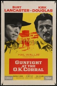 4h267 GUNFIGHT AT THE O.K. CORRAL linen 1sh 1957 Burt Lancaster, Kirk Douglas, John Sturges!