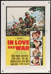 4h275 IN LOVE & WAR linen 1sh 1958 U.S. Marines Robert Wagner & Jeff Hunter, Dana Wynter!