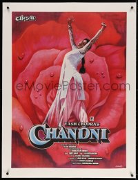 4h006 MOONLIGHT linen Indian 28x37 1991 Yash Chopra's Chandni, art of pretty Sridevi over rose!