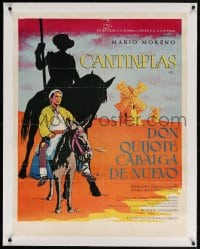 4h066 DON QUIJOTE CABALGA DE NUEVO linen Mexican poster 1973 art of Cantinflas as Sancho Panza!