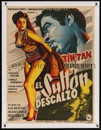4h071 EL SULTAN DESCALZO linen Mexican poster 1956 cool artwork of Tin-Tan & sexy Yolanda Varela!