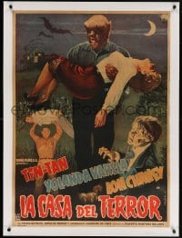 4h074 LA CASA DEL TERROR linen Mexican poster 1960 Tin-Tan, Lon Chaney Jr., Varela, werewolf!
