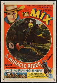 4h300 MIRACLE RIDER linen chapter 3 1sh 1935 Tom Mix riding Tony has a man tied up with his lasso!