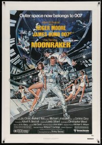 4h303 MOONRAKER linen 1sh 1979 Goozee art of Moore as James Bond, sexy Lois Chiles & Richard Kiel!