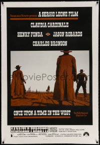 4h314 ONCE UPON A TIME IN THE WEST linen 1sh R1984 Leone, Fonda, Bronson, Robards, different!