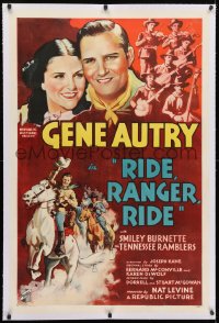 4h334 RIDE RANGER RIDE linen 1sh 1936 great art portrait of smiling cowboy Gene Autry, rare!