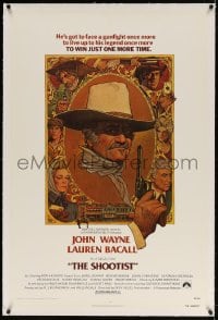 4h345 SHOOTIST linen 1sh 1976 best Richard Amsel artwork of cowboy John Wayne & cast!