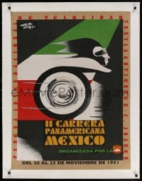 4h148 CARRERA PANAMERICANA linen 25x34 Italian special poster 1951 cool Carlo Vega car racing art!