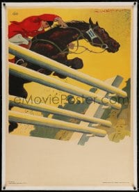 4h163 GINO RITTER VON FINETTI linen 28x39 Italian special poster 1935 art of man jumping his horse!