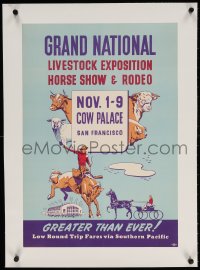 4h165 GRAND NATIONAL LIVESTOCK EXPOSITION linen 16x23 special poster 1950s horse show & rodeo!