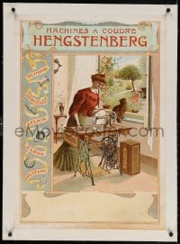4h133 HENGSTENBERG linen 22x30 Belgian advertising poster 1900s A. Vossaert art of woman sewing!