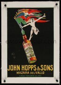 4h136 JOHN HOPPS & SONS linen 13x19 Italian advertising poster 1940s Bazzi art of Mercury & bottle!