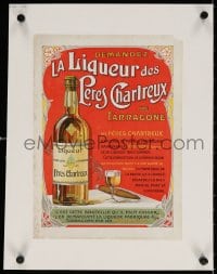 4h138 LA LIQUEUR DES PERES CHARTREUX linen 10x14 French advertising poster 1910s bottle & cigar art!